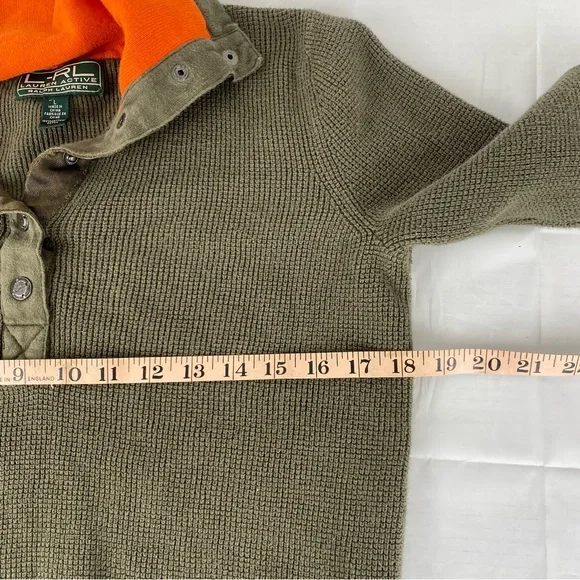Ralph Lauren LRL Preppy Equestrian Cotton Henley Sweater Olive Orange L - Picture 5 of 6